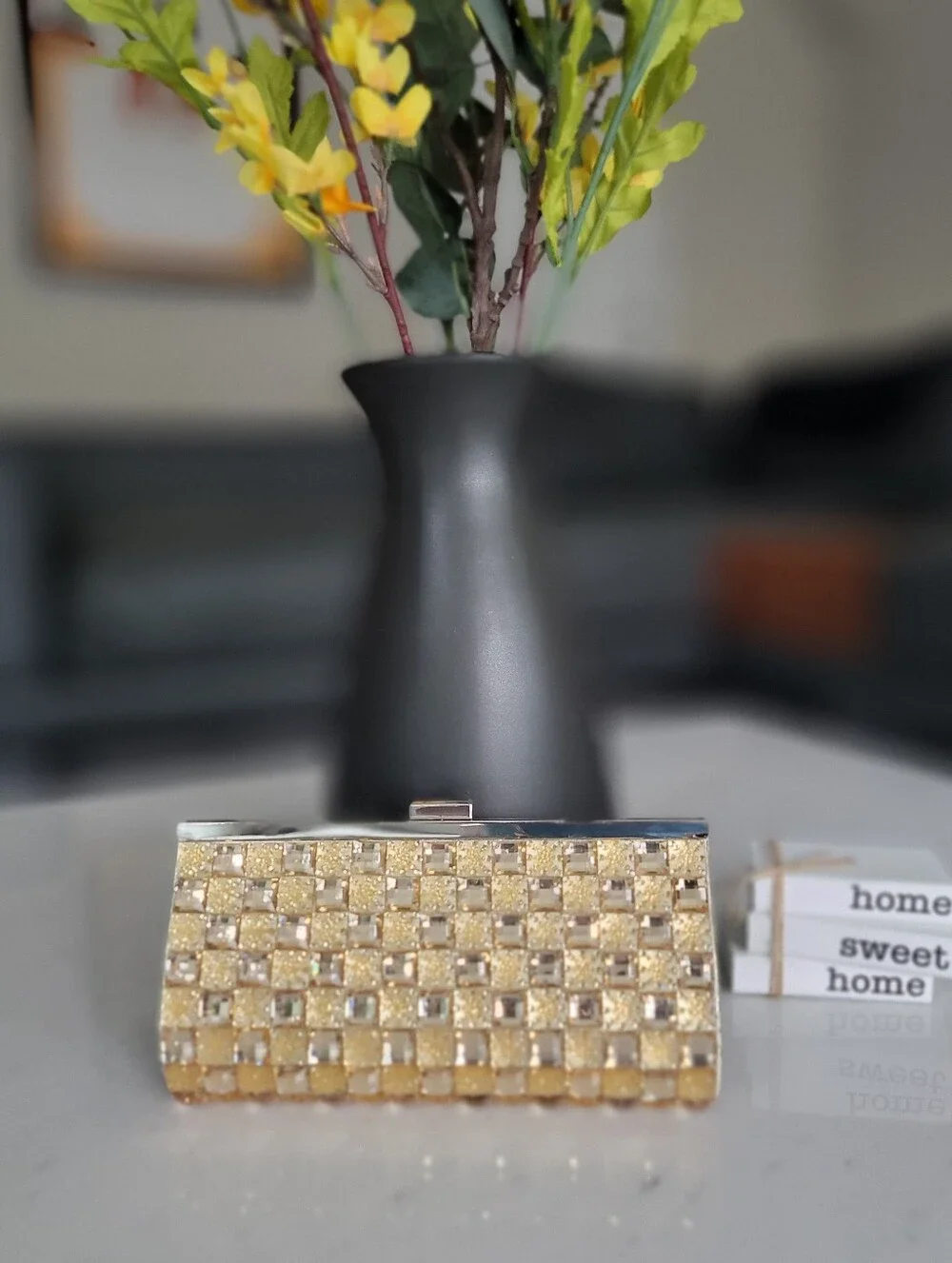 Promise of Love Crystal Clutch Bag Gold Geometric Rhinestone Formal Evening